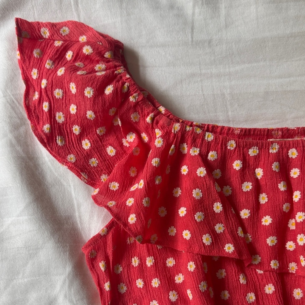 Red Floral Ruffle Top - Picture 2 of 6